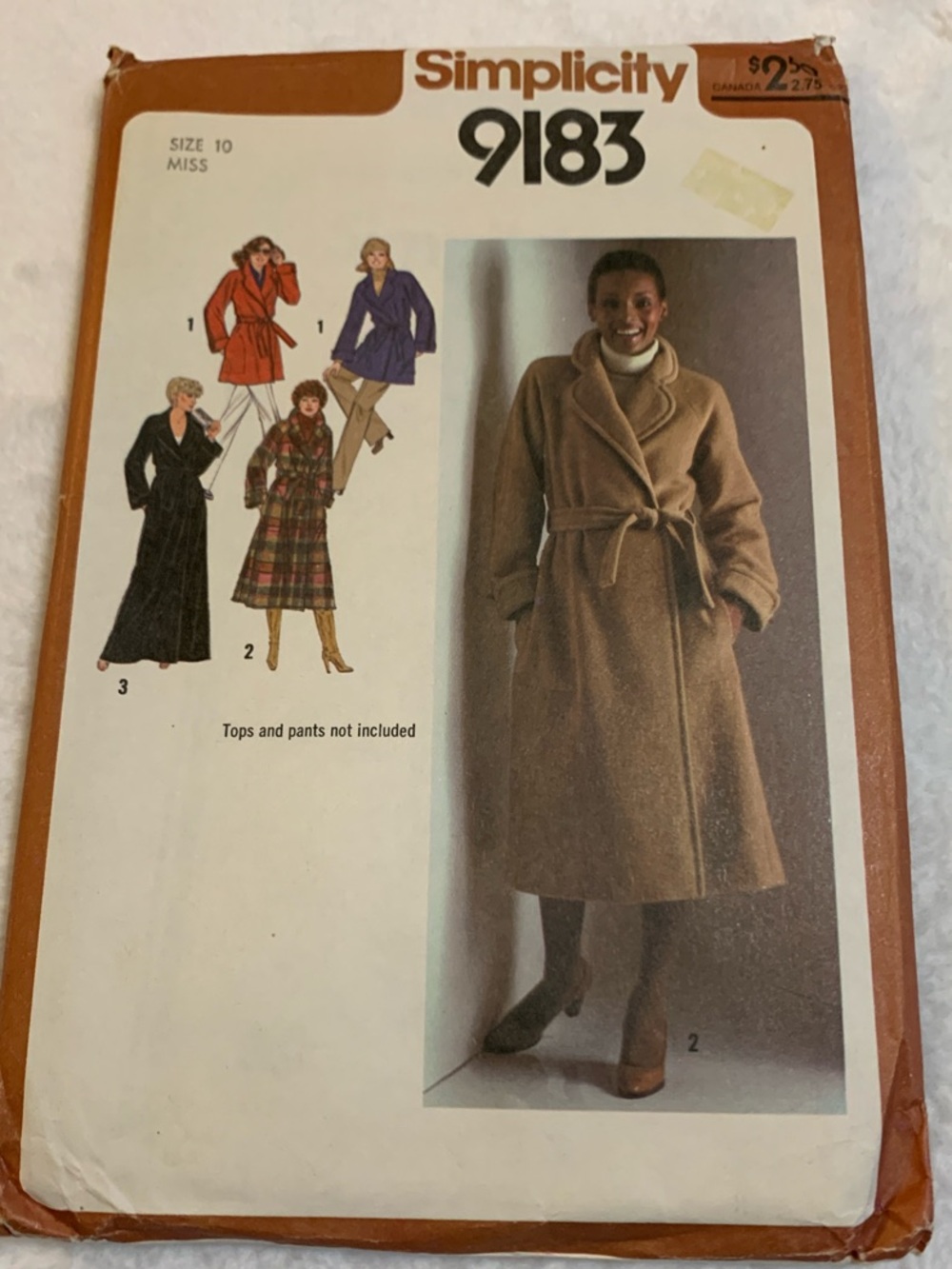 Simplicity  9183 Camel Brown Long Belted Coat Sewing Pattern Women’s Size 10